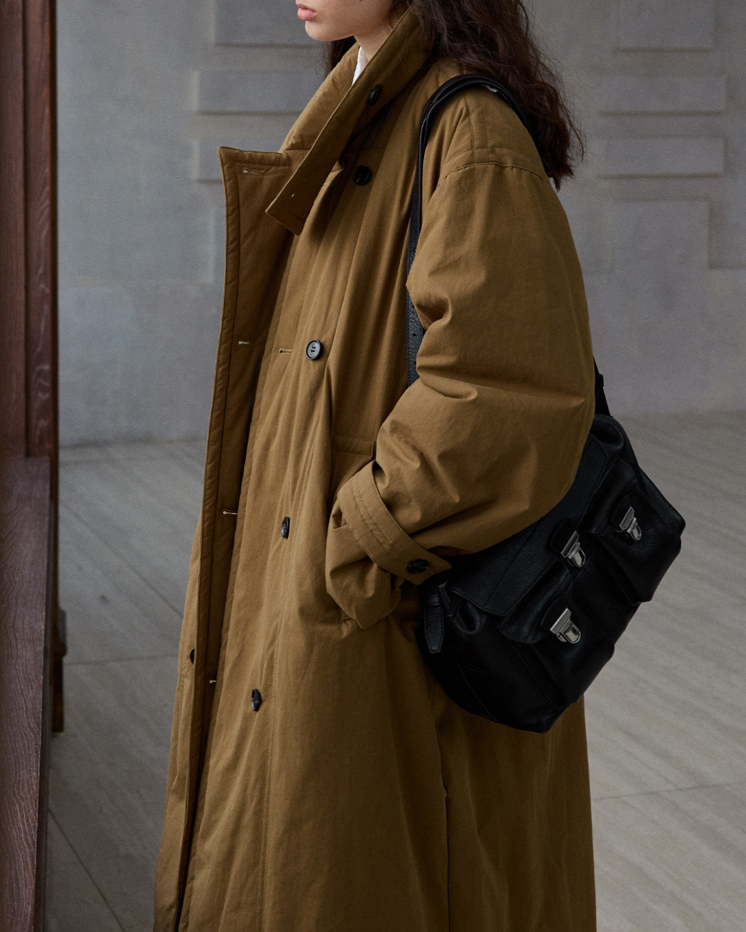 ダブルブレストキルティングロングコート 10233