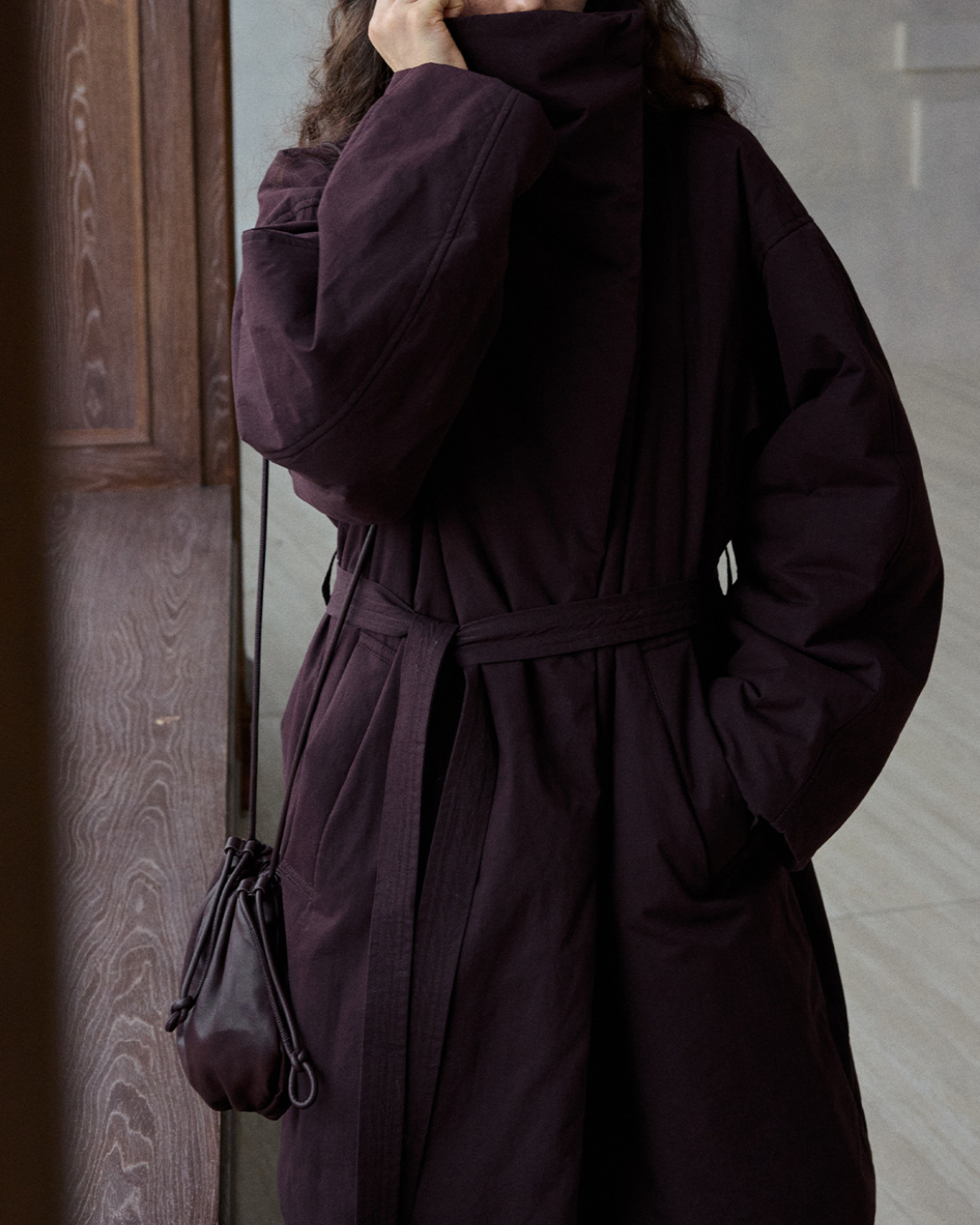 スタンドカラーロングストラップコート 10236