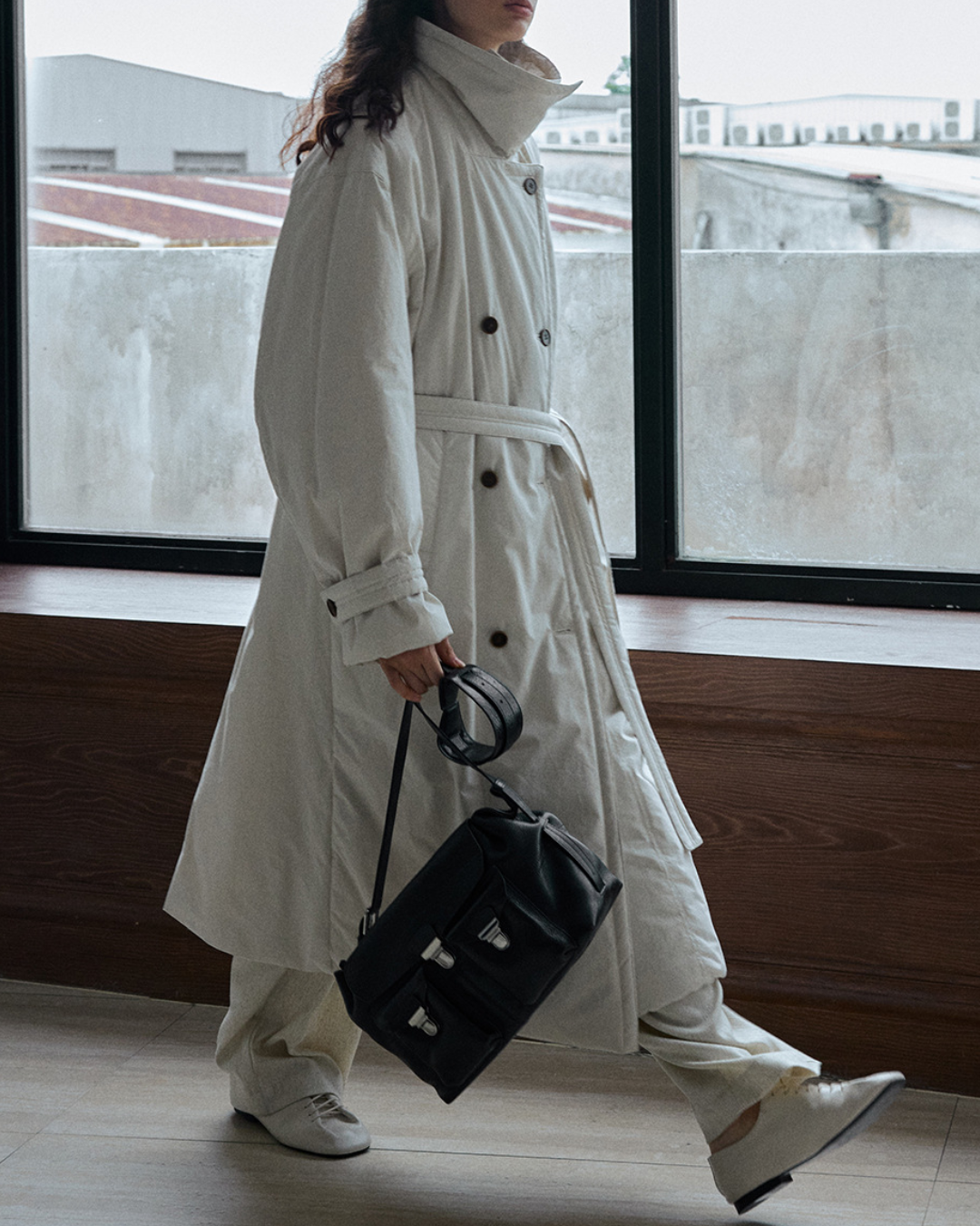 ダブルブレストキルティングロングコート 10233