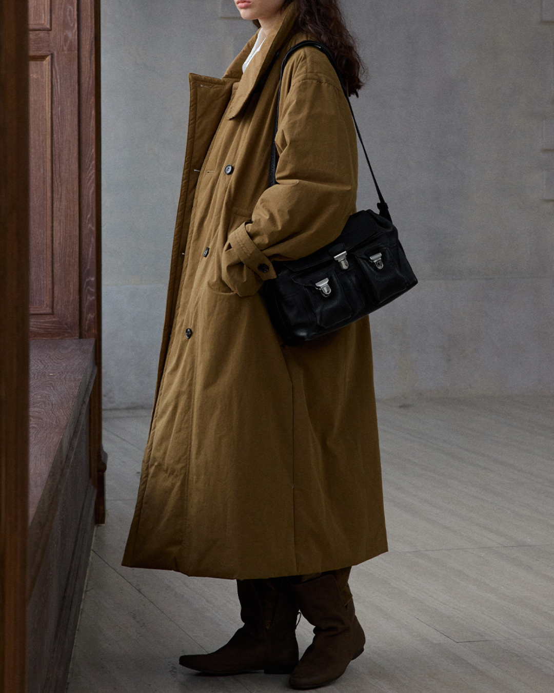 ダブルブレストキルティングロングコート 10233