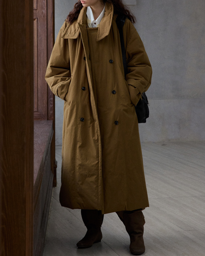 ダブルブレストキルティングロングコート 10233