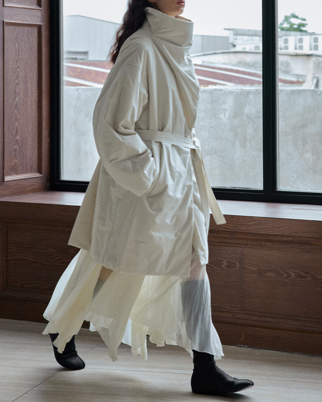 スタンドカラーロングストラップコート 10236