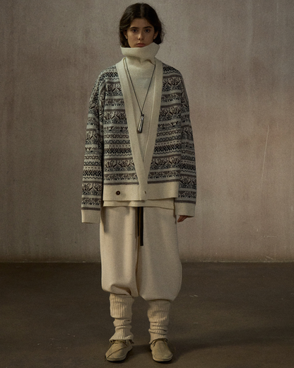 Vネックニットアイル柄カーディガン 10246