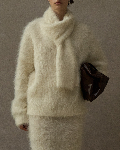 スカーフカラーオーバーニットプルオーバー 10279