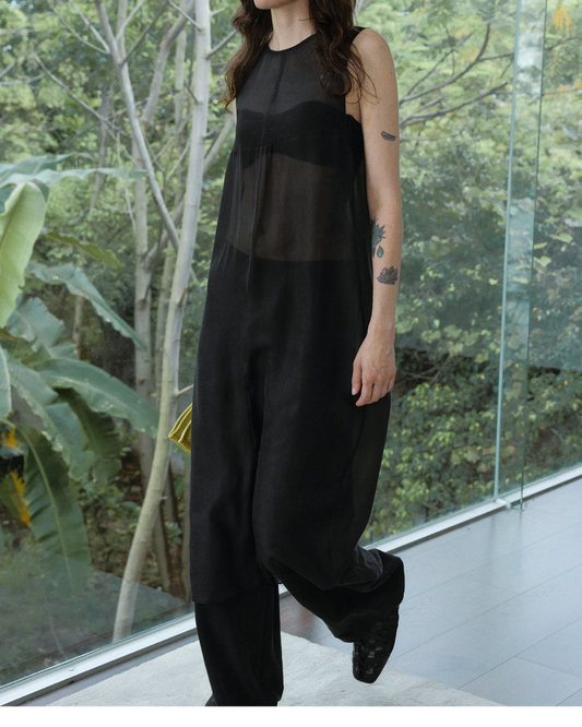 ラウンドネックノースリーブシアーワンピース 10037