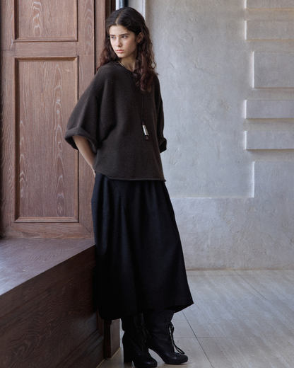 ラウンドネックミドルスリーブニットプルオーバー 10137