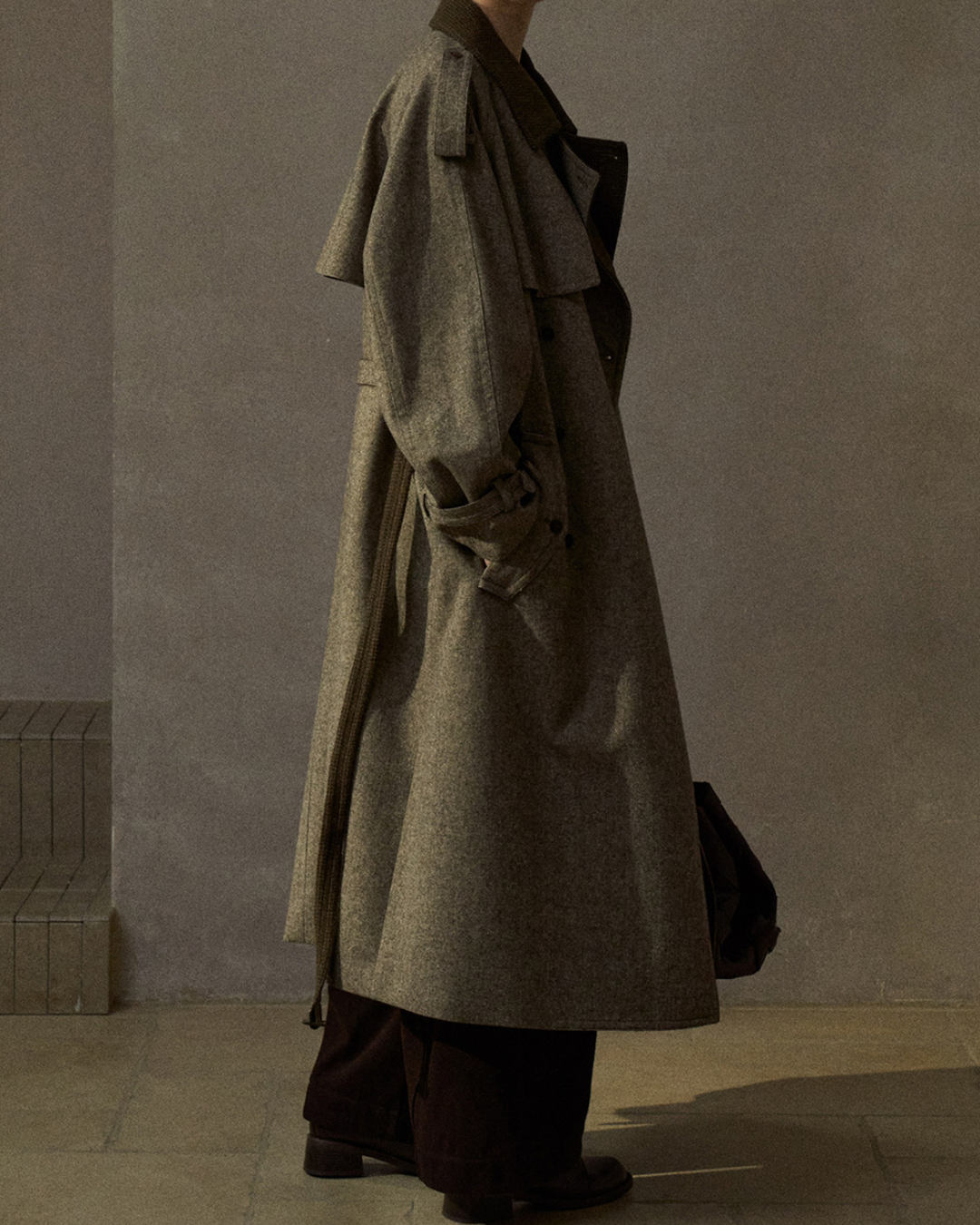 バイカラーダブルブレストロングコート 10283