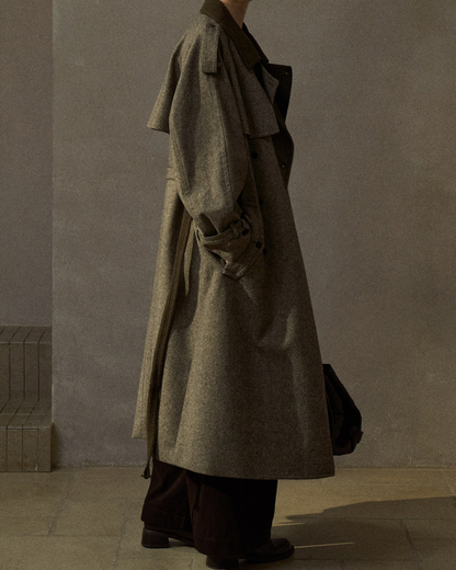 バイカラーダブルブレストロングコート 10283