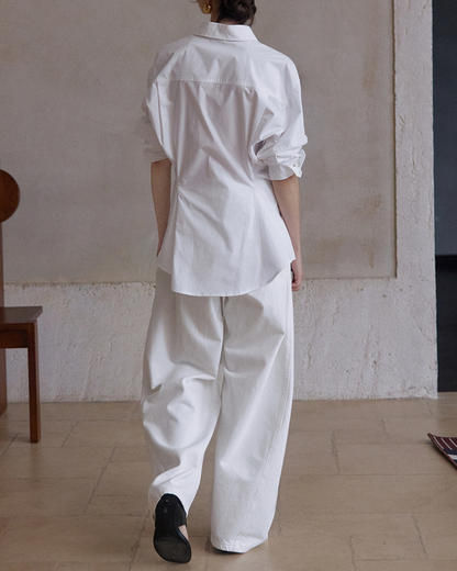 スタンダードカラーウエストスリムロングシャツ 10116