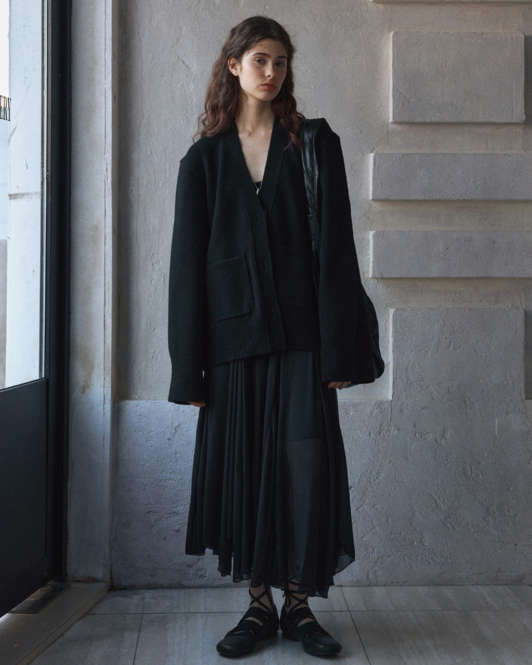 Vネックウエストワイドカーディガン 10171