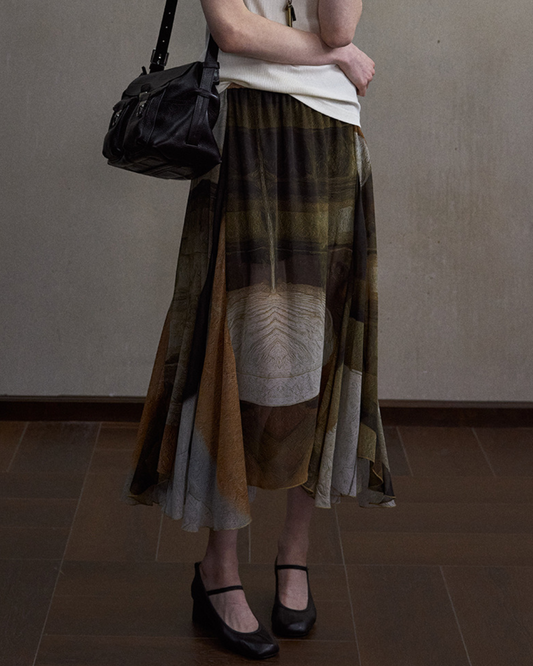 ディストーションプリントミディスカート 10637