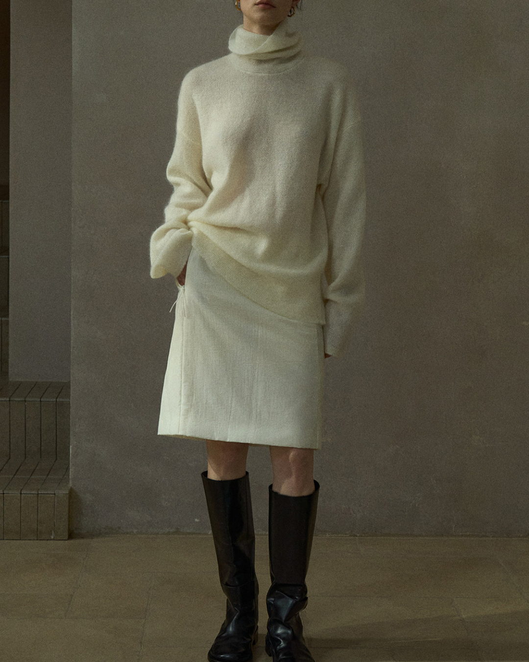 ハイカラーコントラストニットプルオーバー 10196