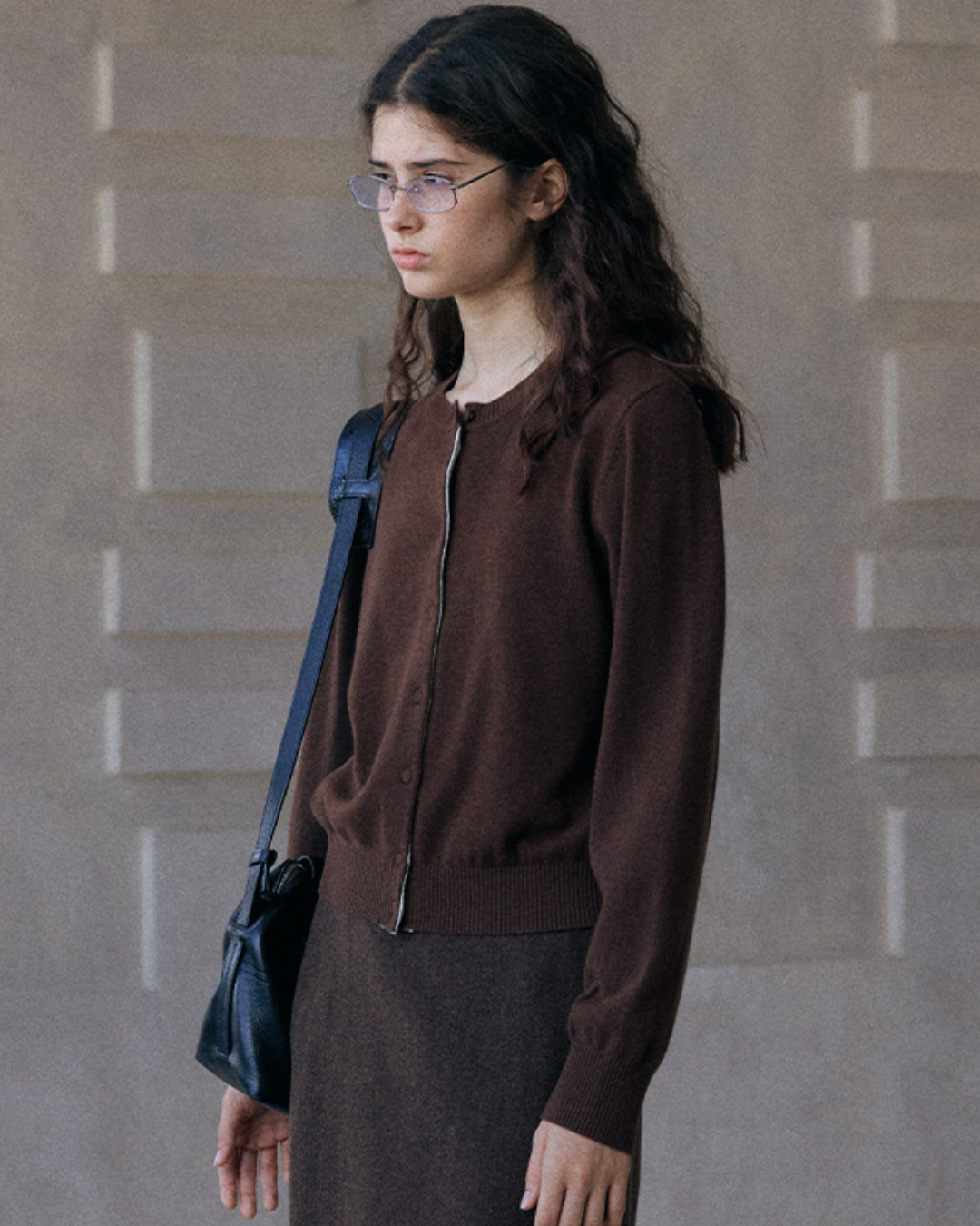 ラウンドネックシックトーンニットカーディガン 10162