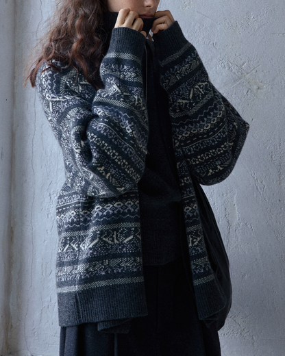 フェアアイルジャカードVネックニットカーディガン 10188