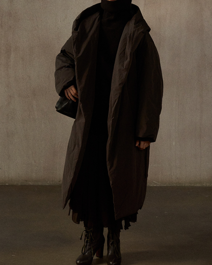 フーディーストラップロングダウンコート 10275