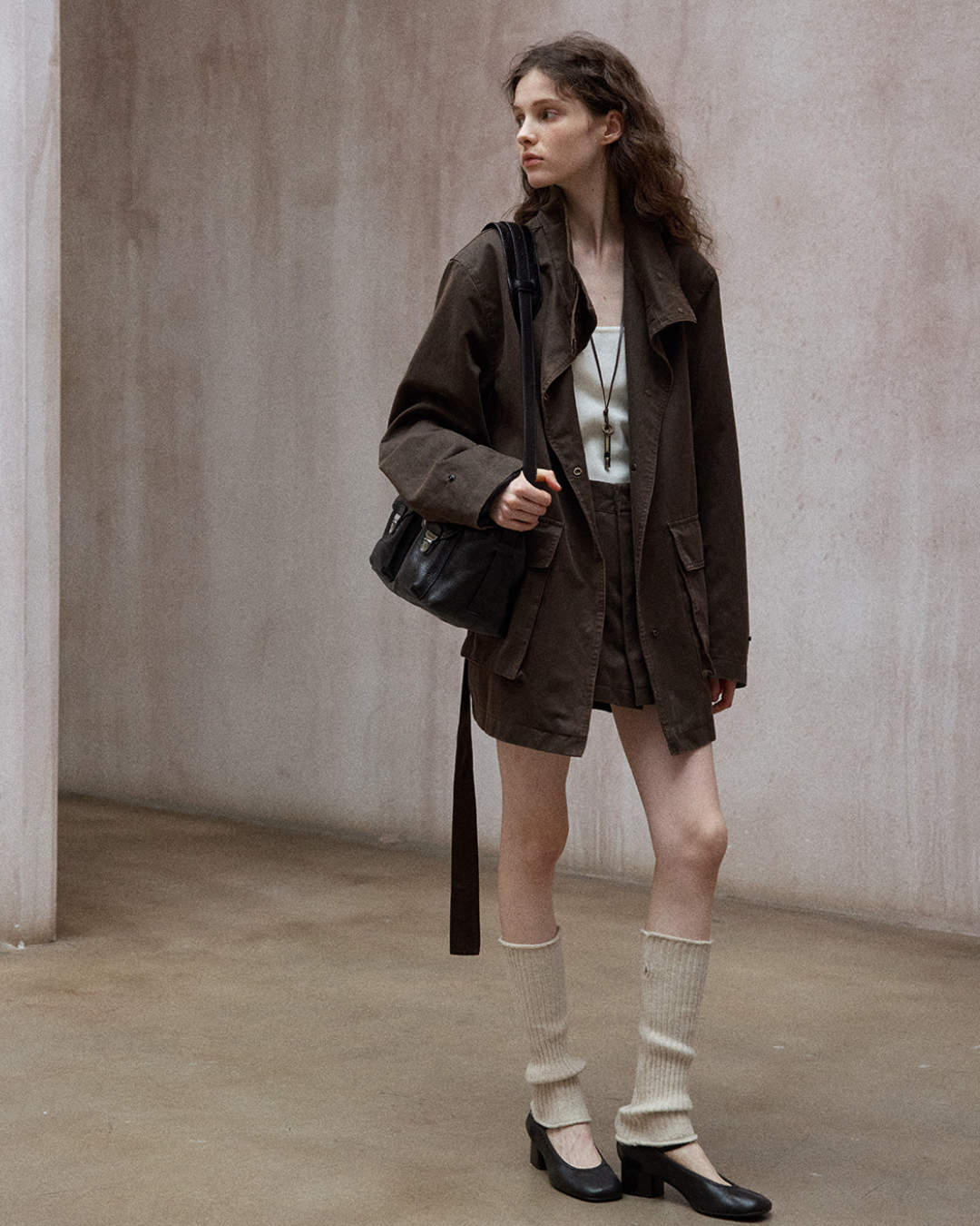 ウォッシュドコットンスエードブラウンロングジャケット 10167