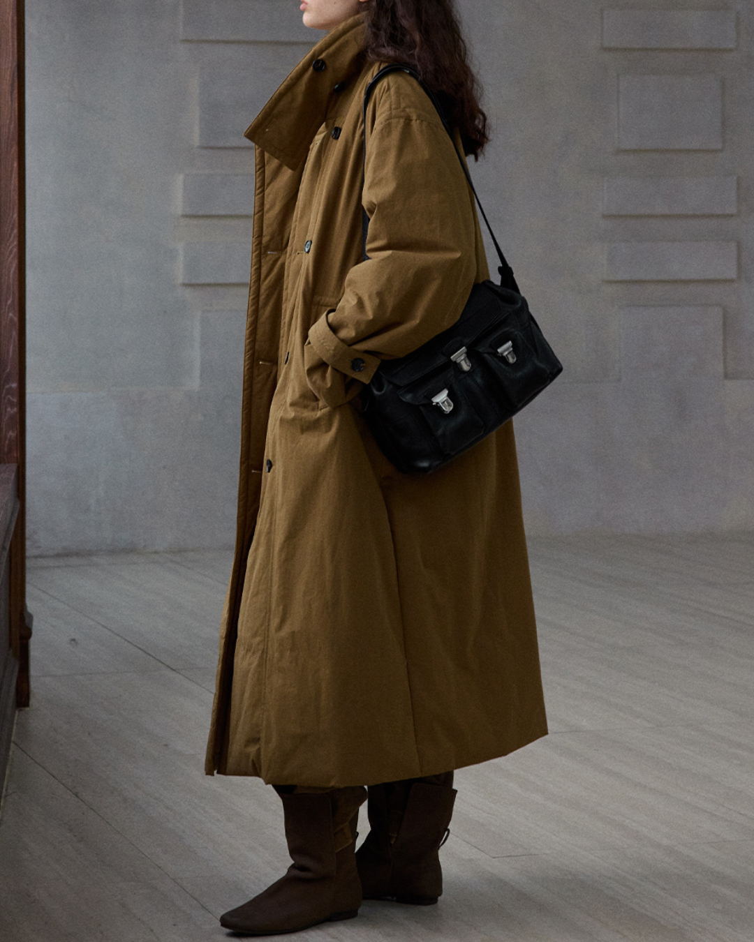 ダブルブレストキルティングロングコート 10233