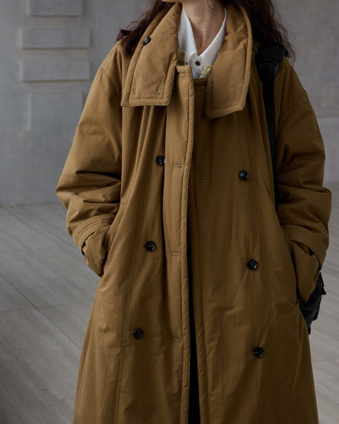 ダブルブレストキルティングロングコート 10233