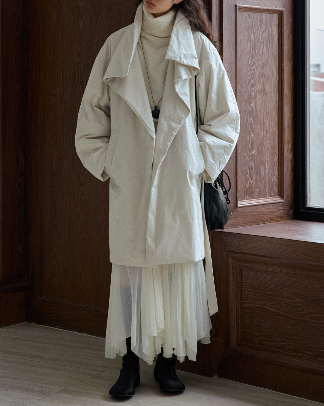 スタンドカラーロングストラップコート 10236