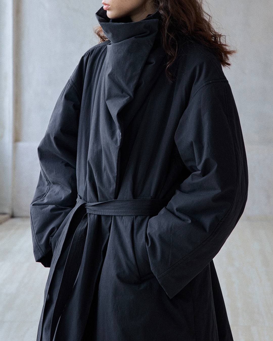 スタンドカラーロングストラップコート 10236