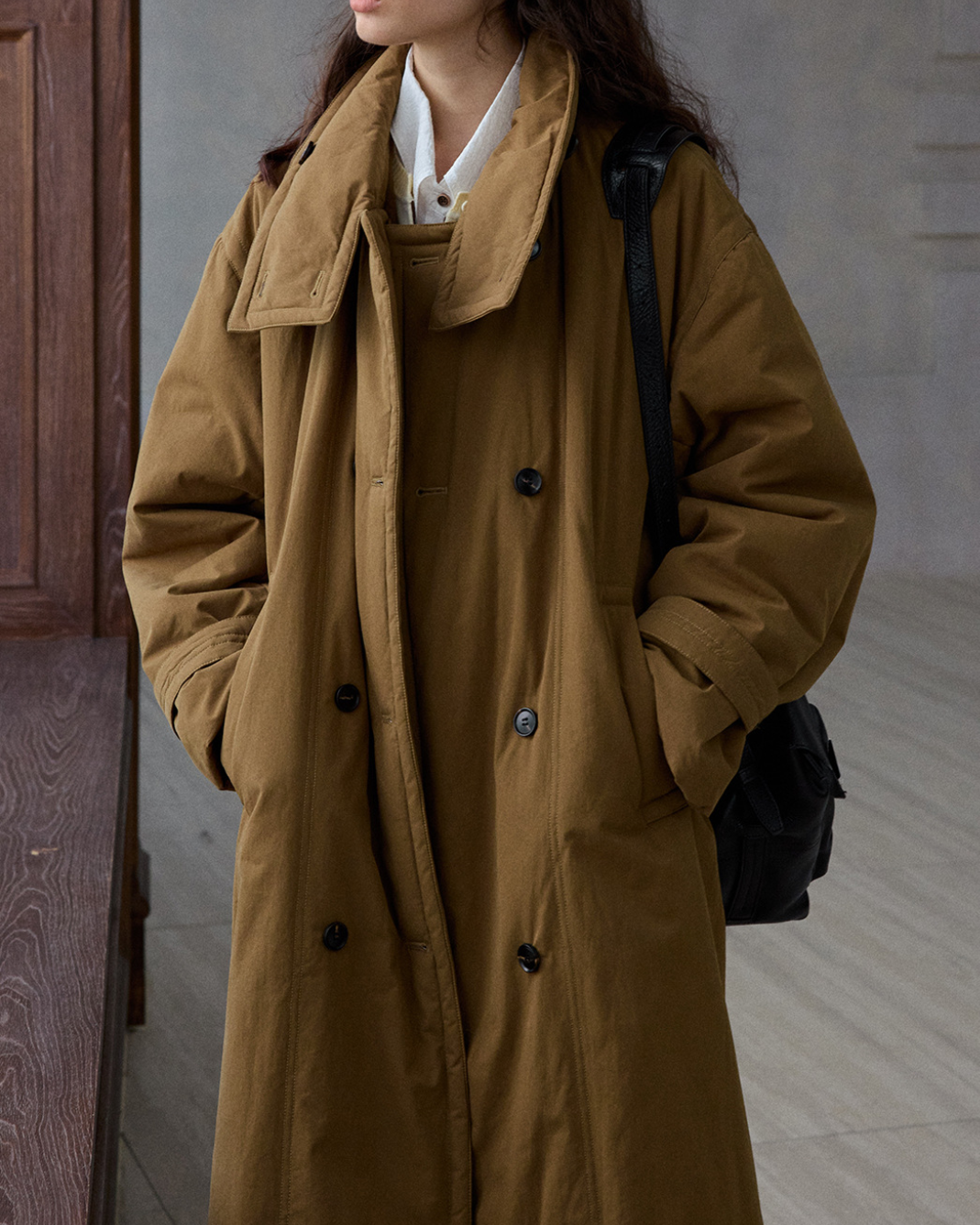 ダブルブレストキルティングロングコート 10233