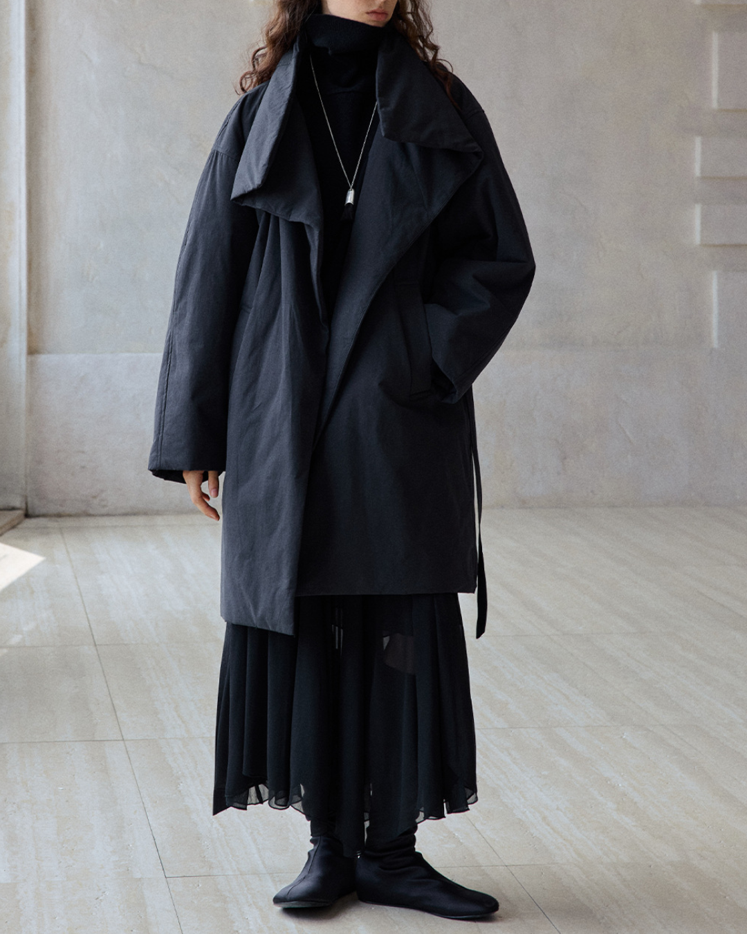 スタンドカラーロングストラップコート 10236