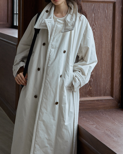 ダブルブレストキルティングロングコート 10233