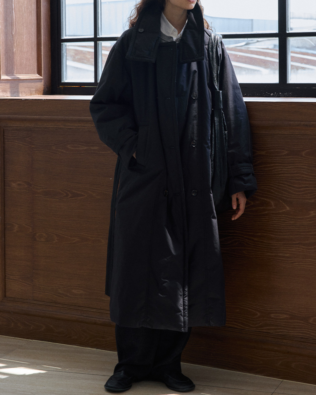 ダブルブレストキルティングロングコート 10233