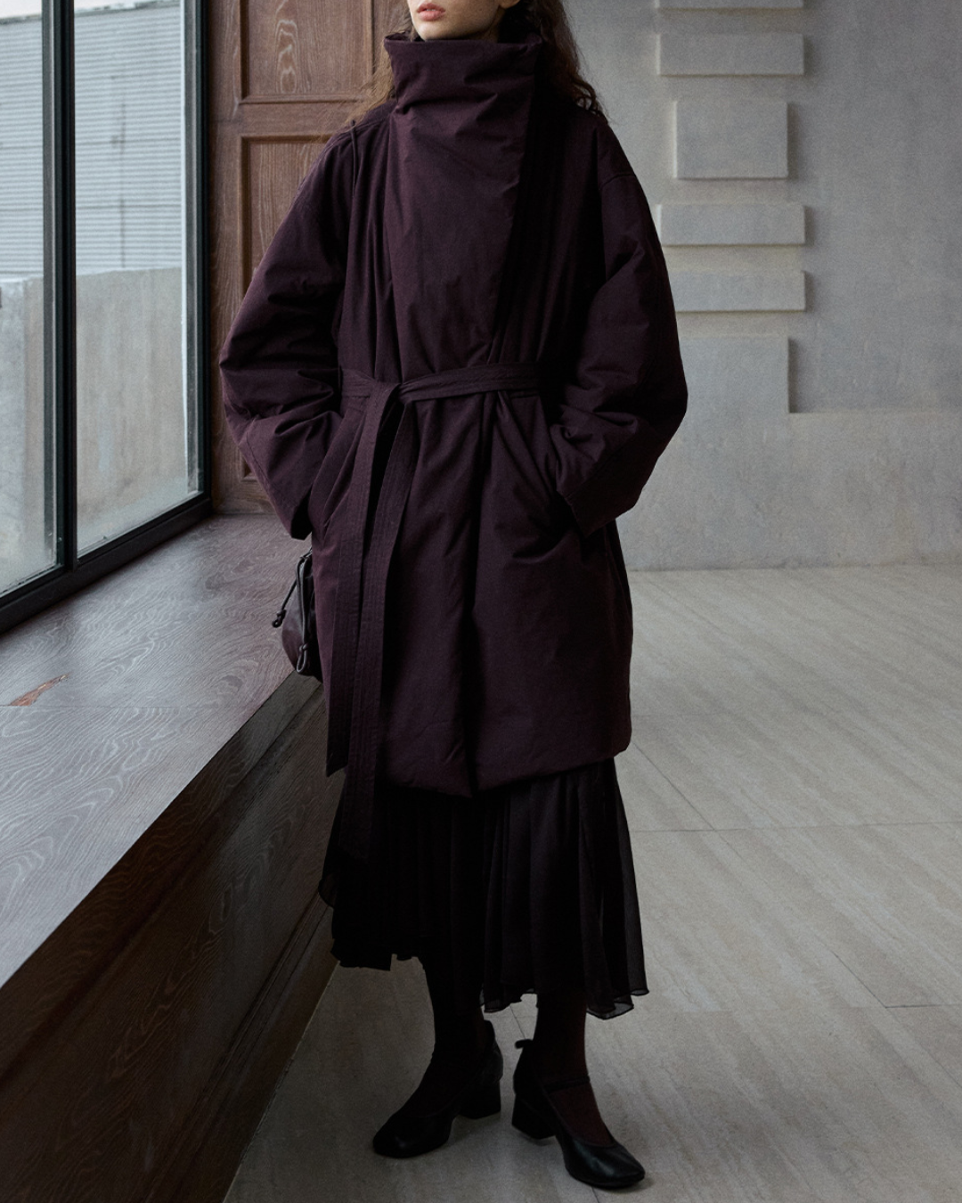 スタンドカラーロングストラップコート 10236