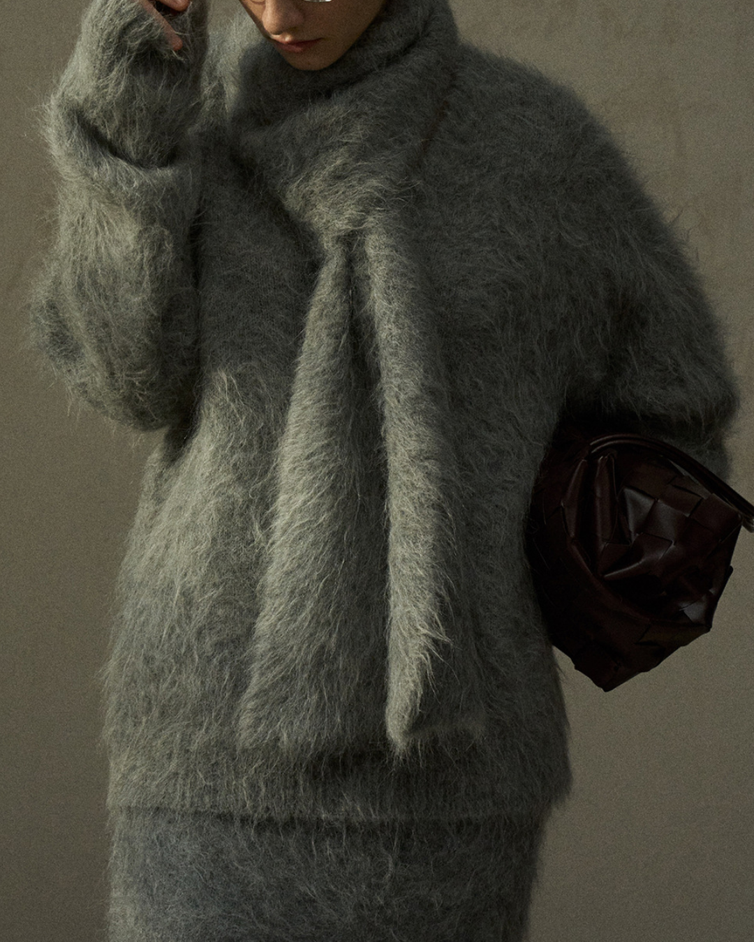 スカーフカラーオーバーニットプルオーバー 10279