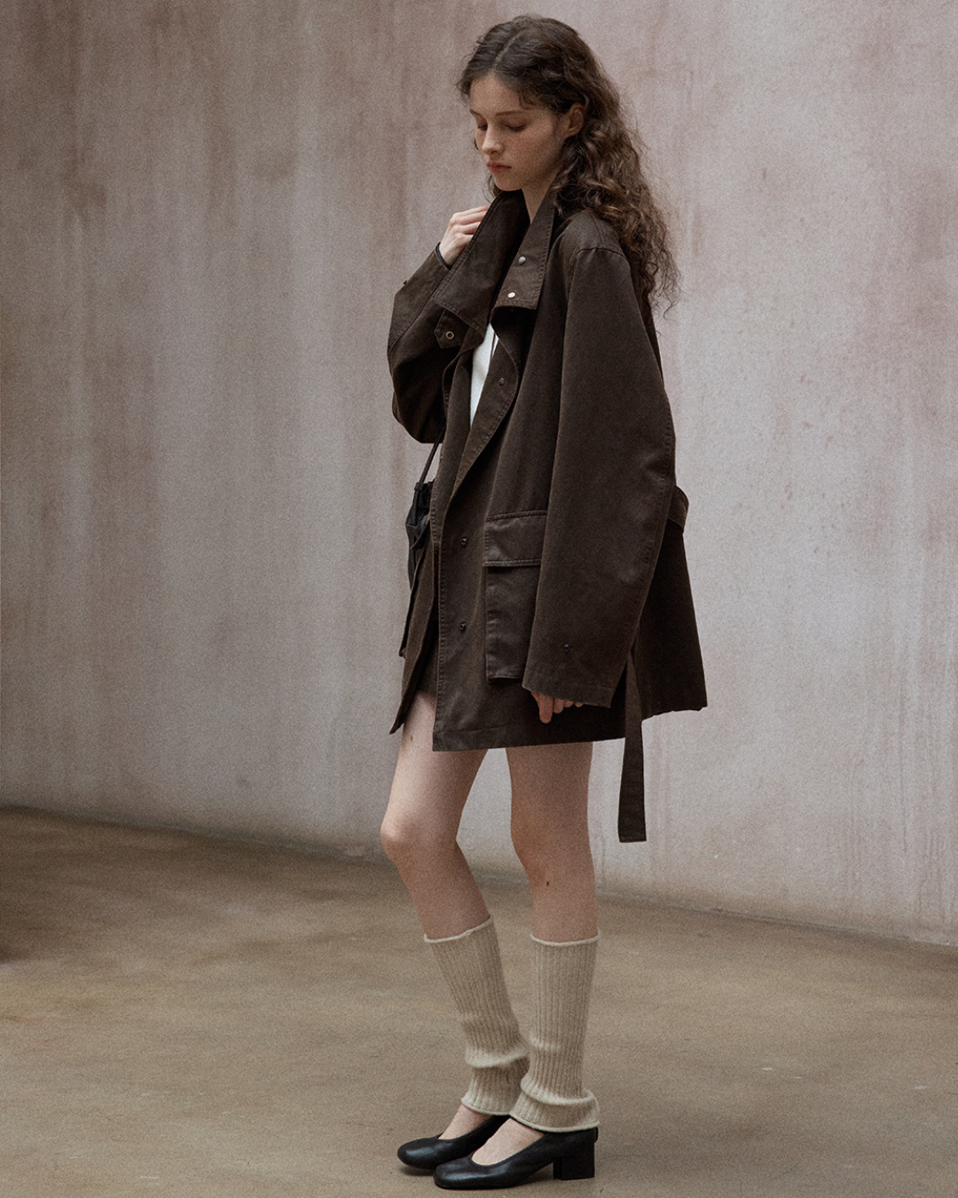 ウォッシュドコットンスエードブラウンロングジャケット 10167