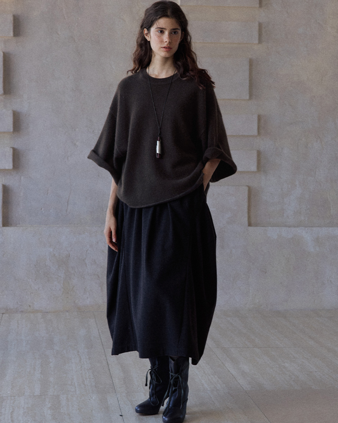 ラウンドネックミドルスリーブニットプルオーバー 10137