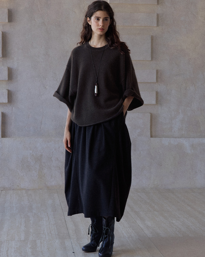 ラウンドネックミドルスリーブニットプルオーバー 10137