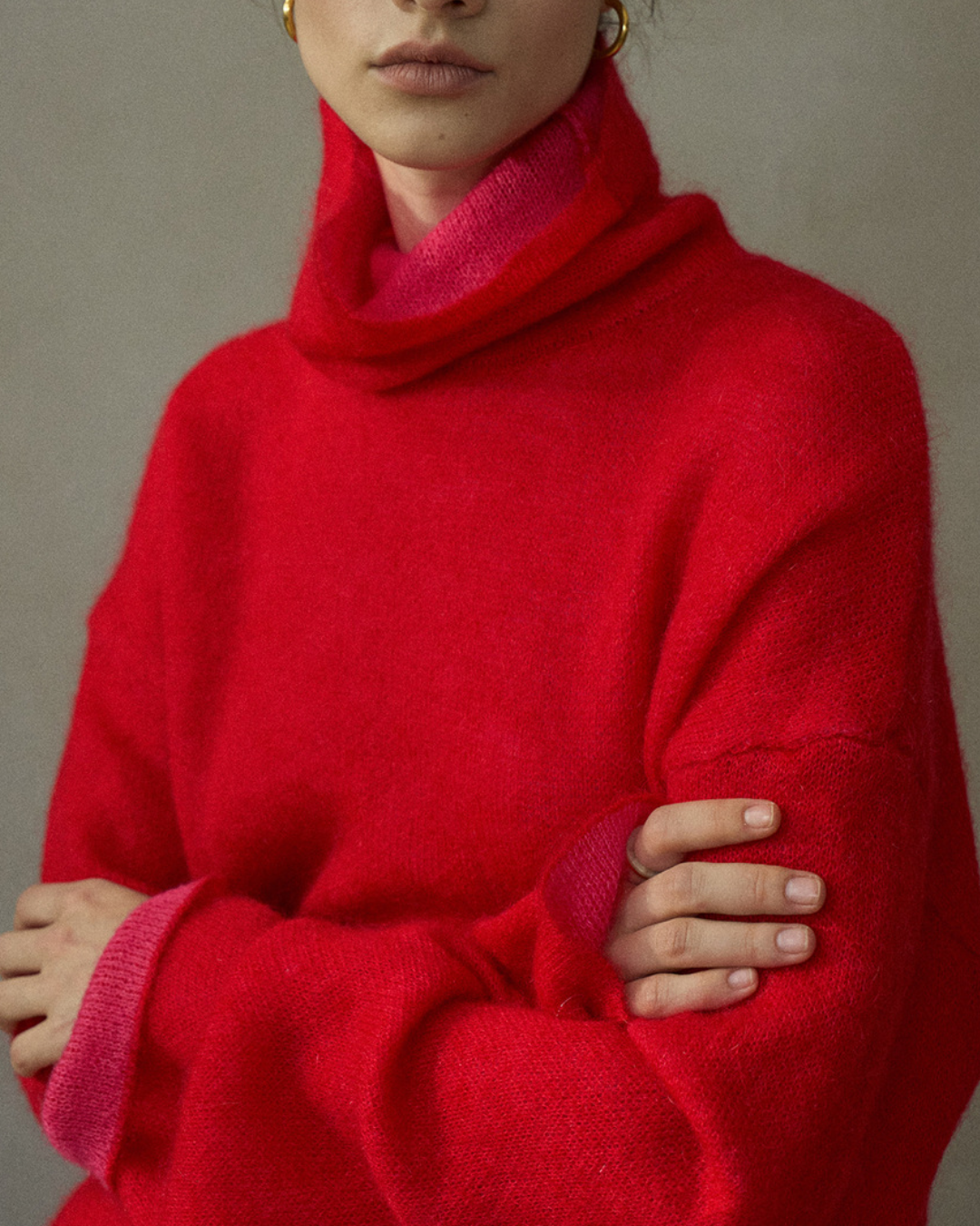 ハイカラーコントラストニットプルオーバー 10196