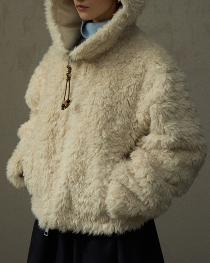 フーディージッパーボアショートコート 10293