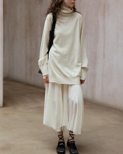 タートルネックアシンメトリーニットプルオーバー 10136