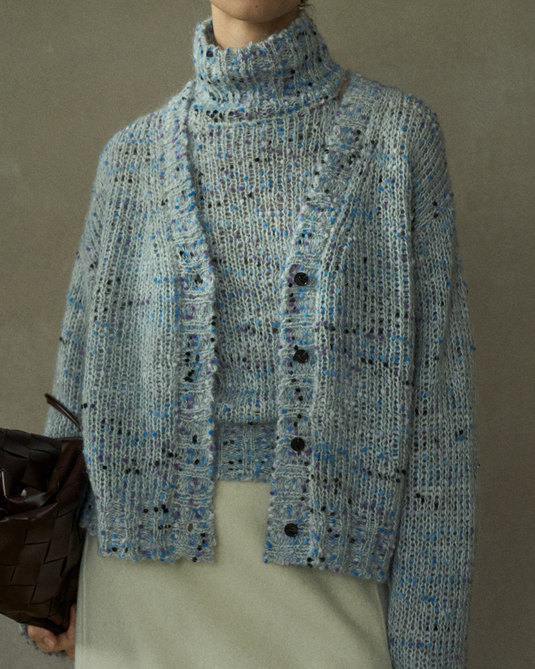 Vネックミディニットカーディガン 10216