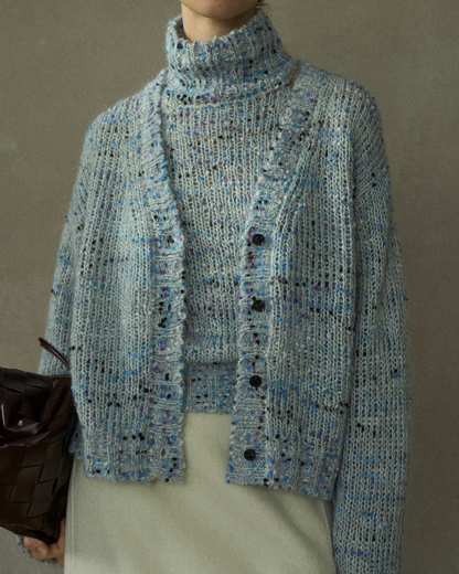 Vネックミディニットカーディガン 10216