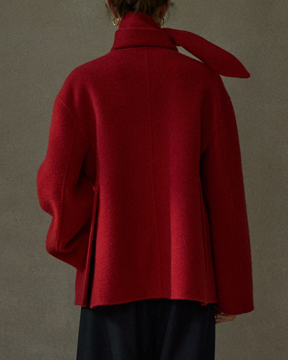 スカーフカラーミディフレアコート 10197