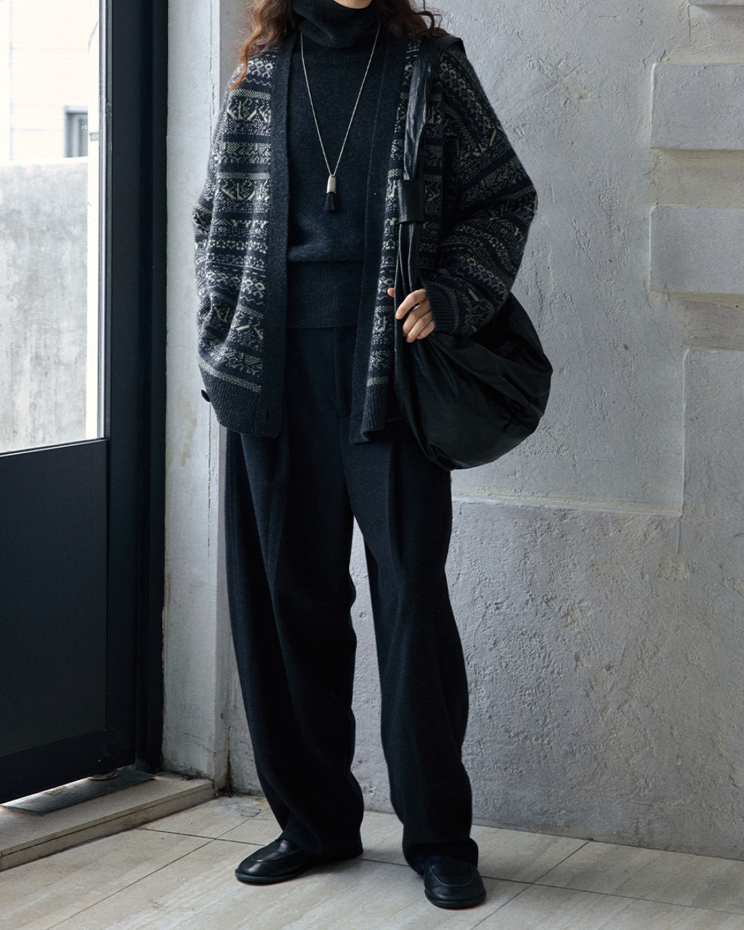 フェアアイルジャカードVネックニットカーディガン 10188