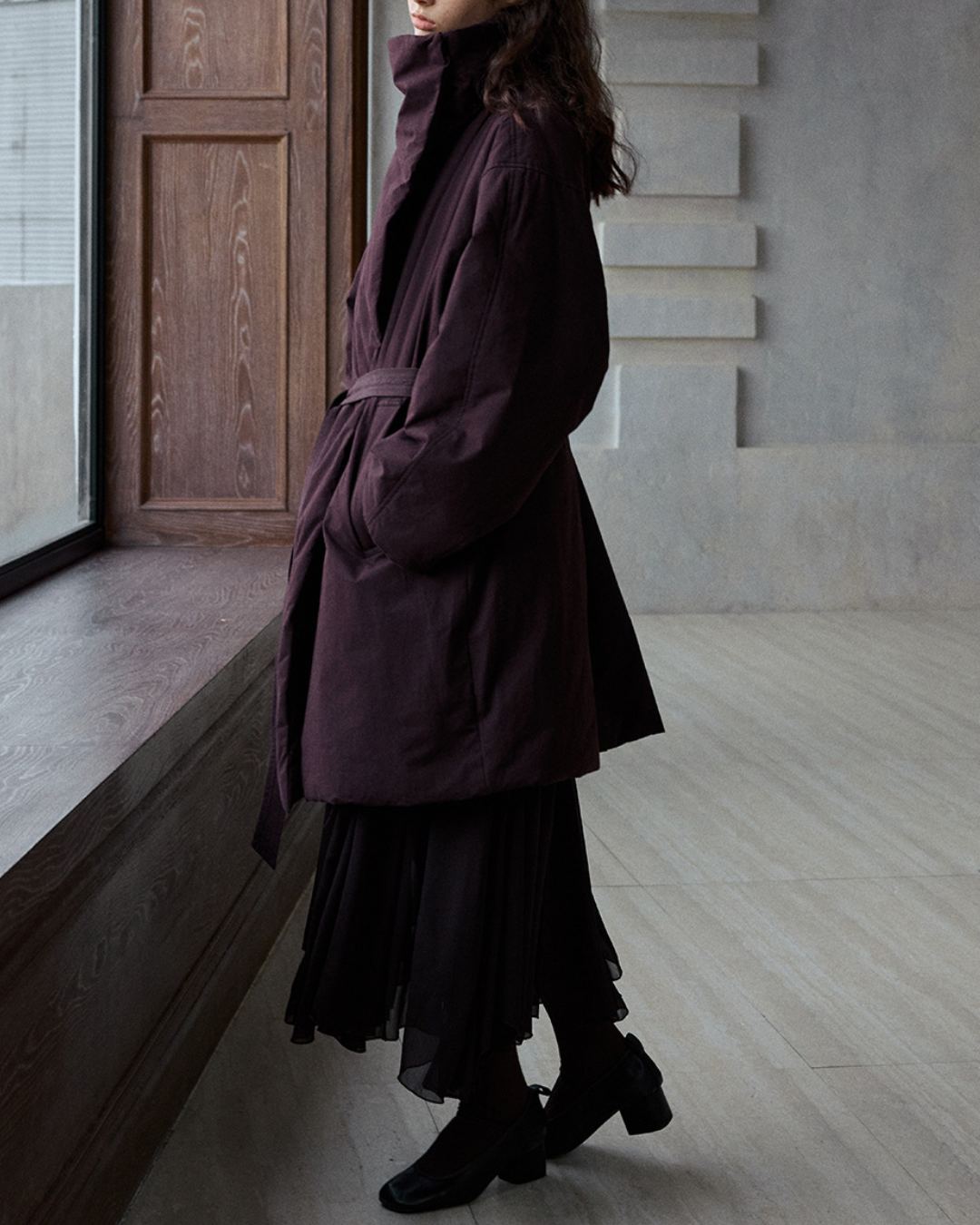 スタンドカラーロングストラップコート 10236