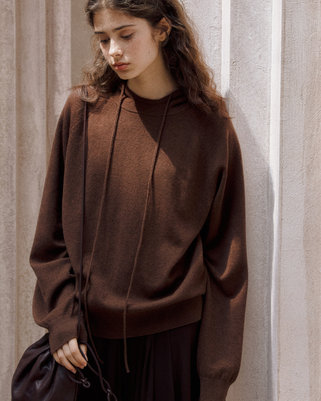 ラグランスリーブフーディーウォームトーンニットプルオーバー 10151