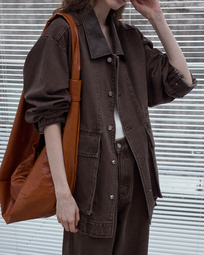 レトロウォッシュデニムルーズジャケット 10125