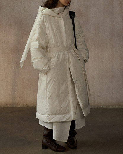 フーディーストラップロングダウンコート 10281