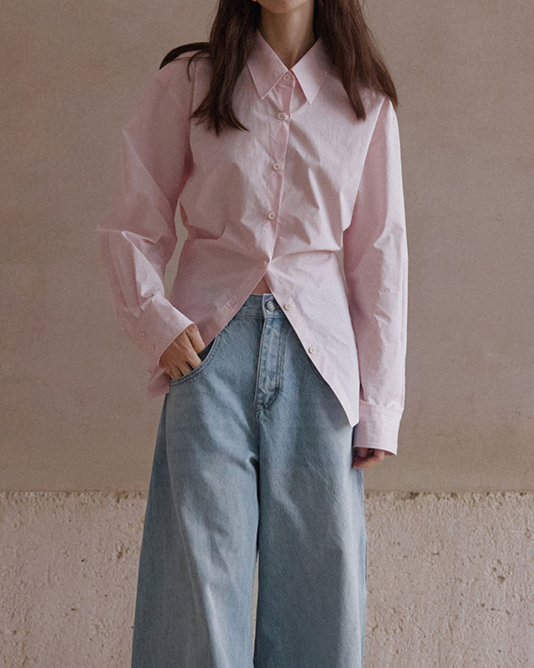 スタンダードカラーウエストスリムロングシャツ 10116