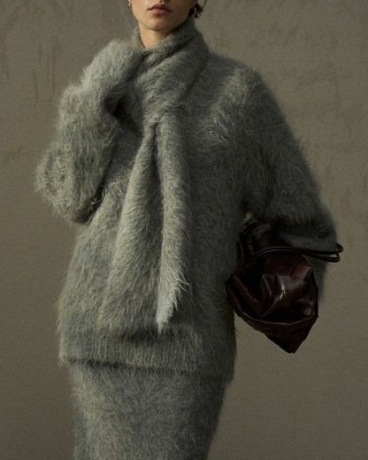 スカーフカラーオーバーニットプルオーバー 10279