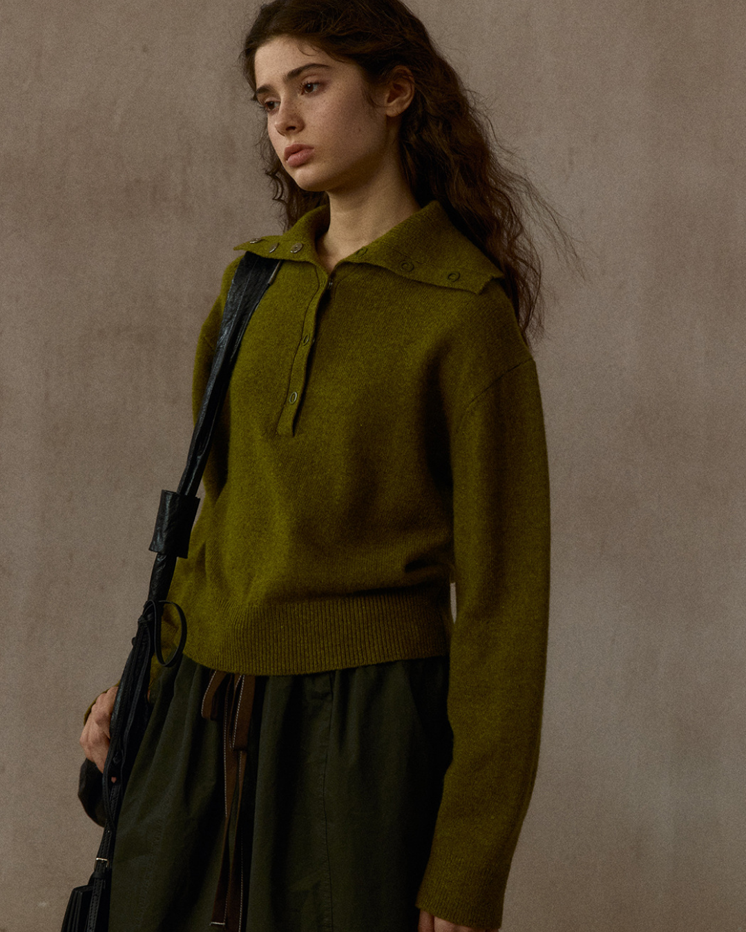 ハーフボタンリブニットフォレストトーンプルオーバー 10324