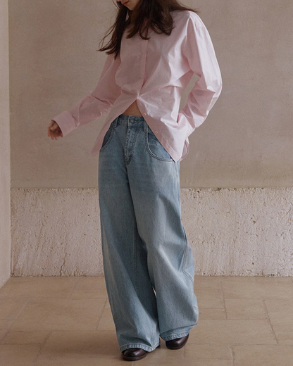 スタンダードカラーウエストスリムロングシャツ 10116