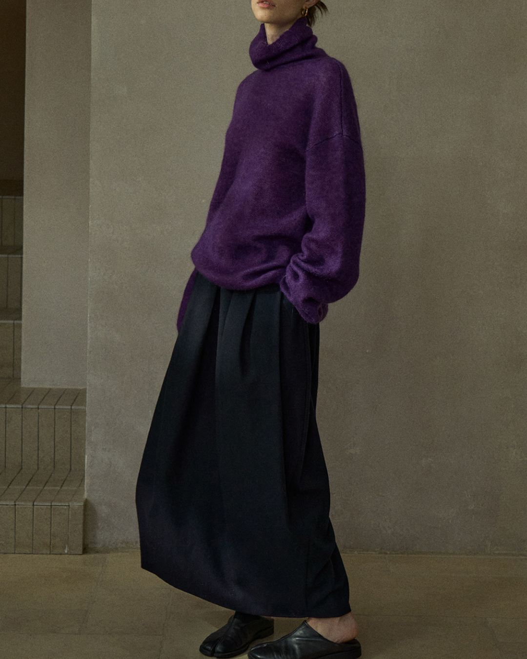 ハイカラーコントラストニットプルオーバー 10196