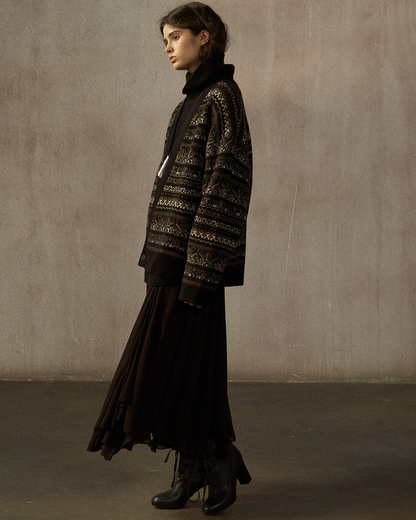 Vネックニットアイル柄カーディガン 10246